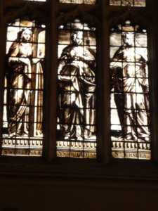 Sepia-toned stained glass window
