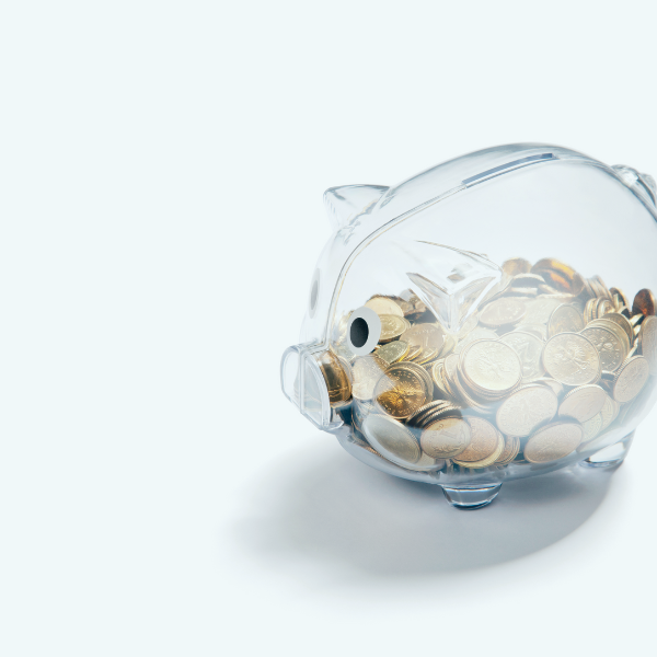 Transparent piggy bank with coins inside