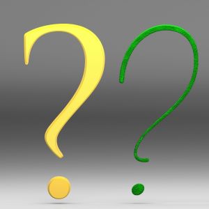 Picture of two question marks. One is yellow and the other is green