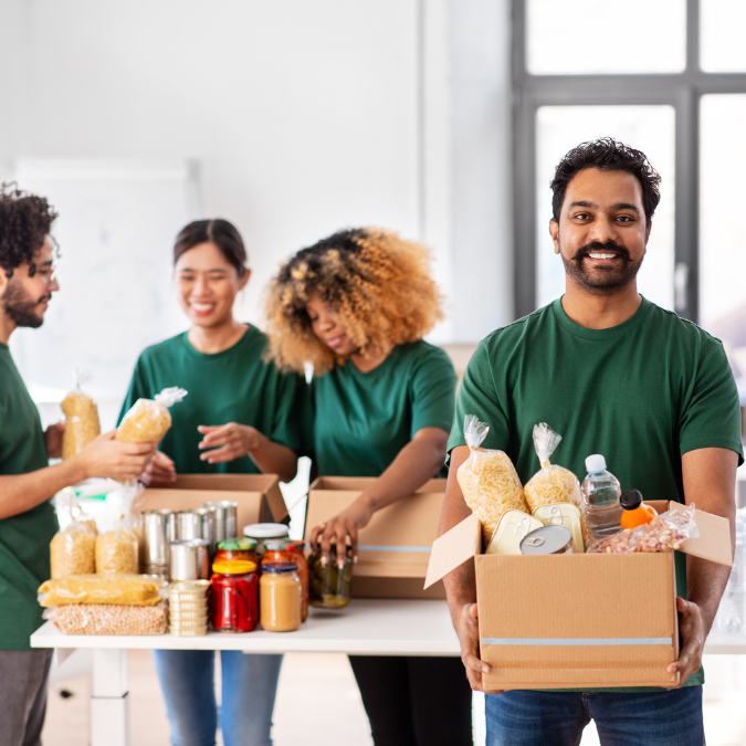 Young adults volunteering at food bank